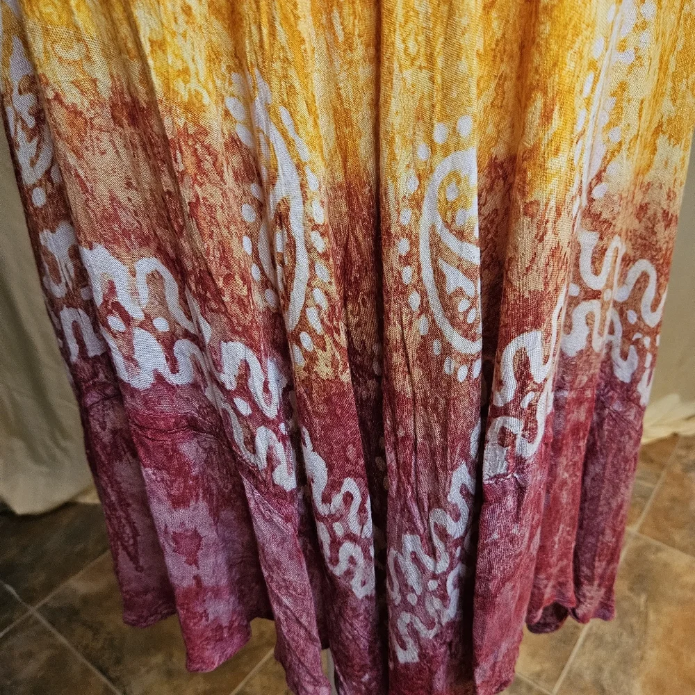 NWT Shoreline Boho Tie-dye Embroidery V-neck Dress with Lace Sleeves - Picture 5 of 12